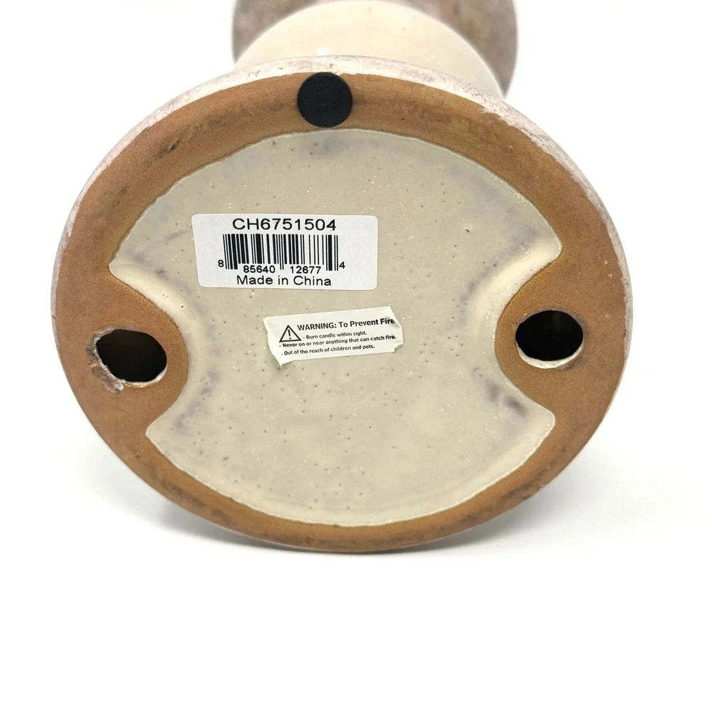 Ceramic Pillar Candle Holders Set of 2 Distressed Gray Cream